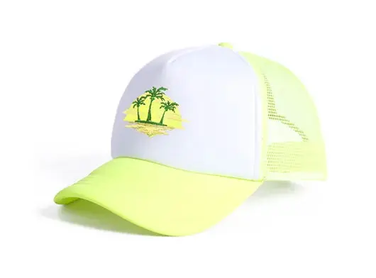 white and fyellow trucker hat