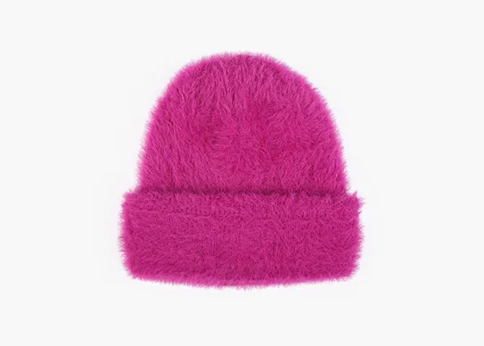 bright purple mink fur beanie