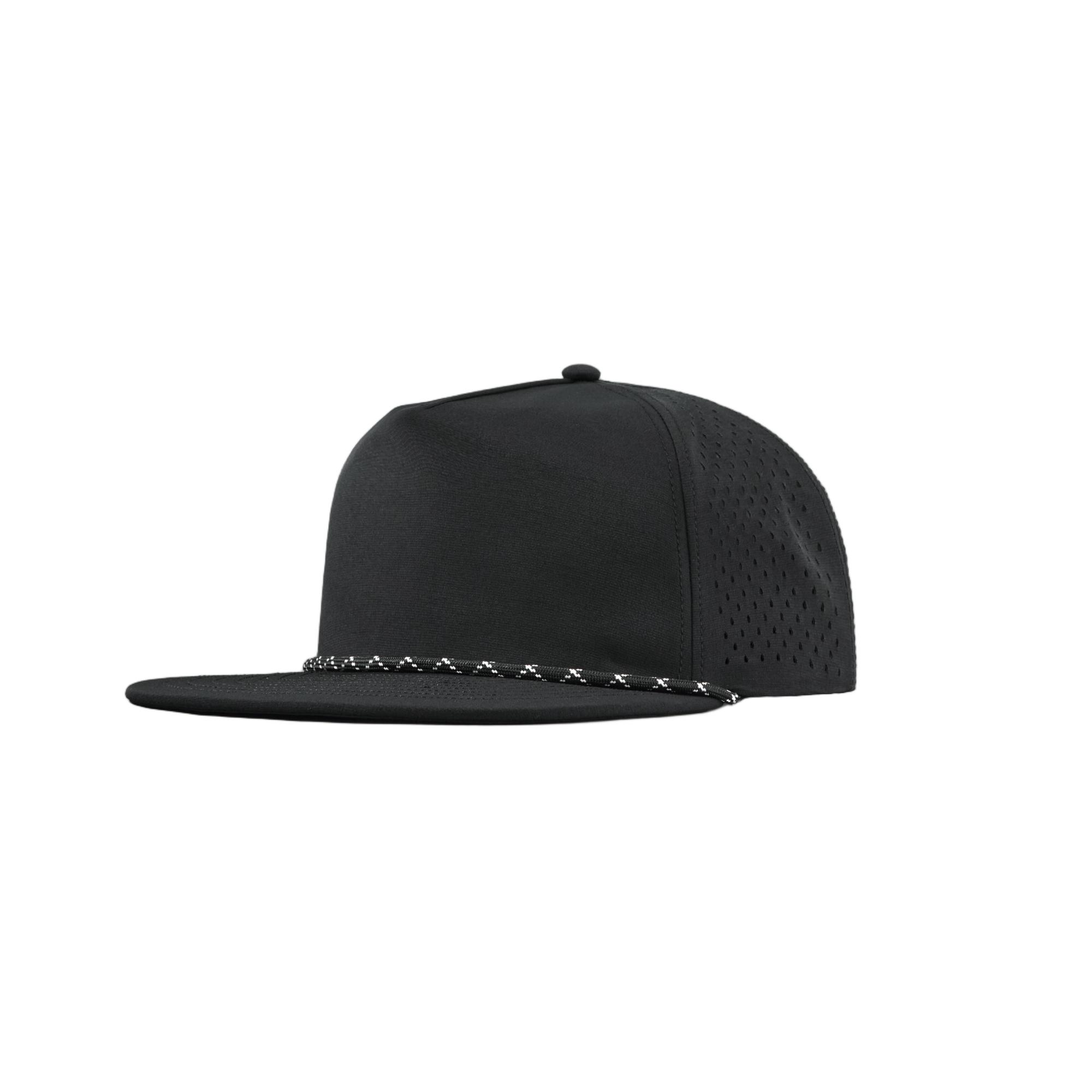 custom personalized 5 panel laser perforated snapback hats with rope black k178 1