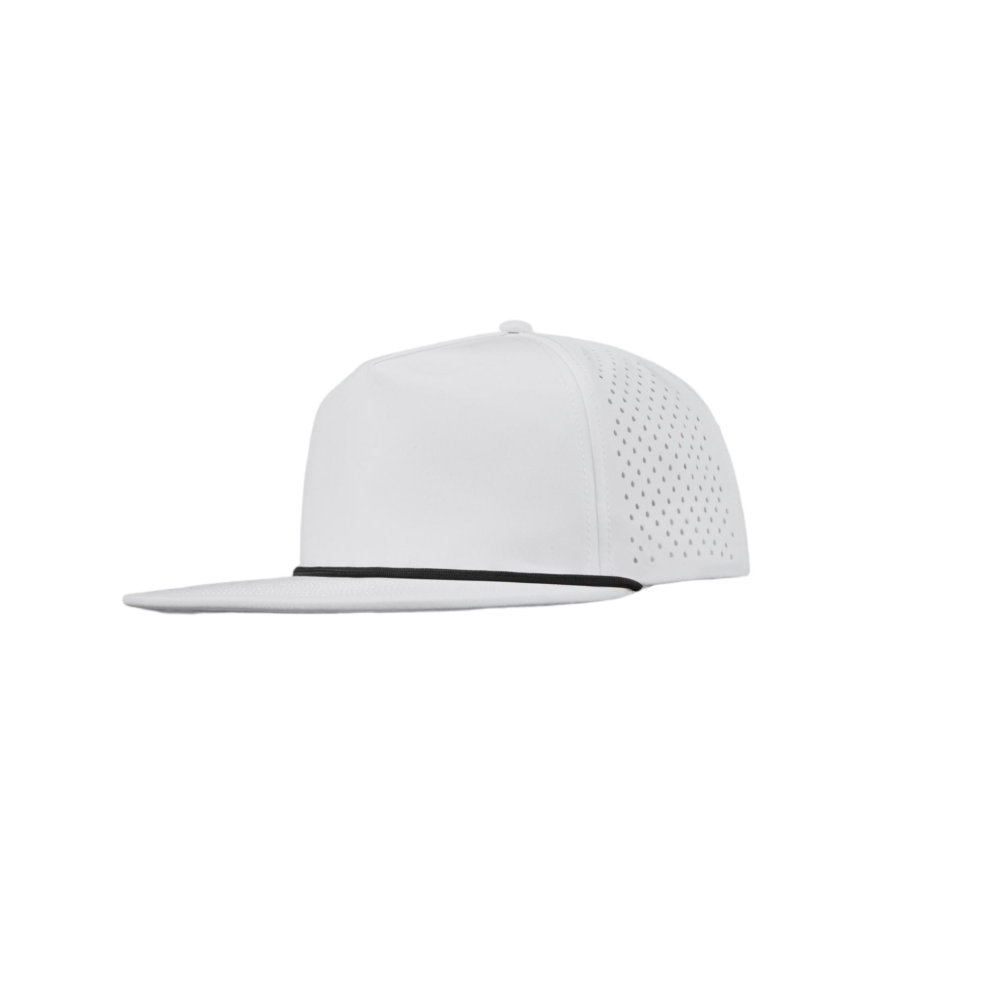 custom personalized 5 panel laser perforated snapback hats with rope white k106 1