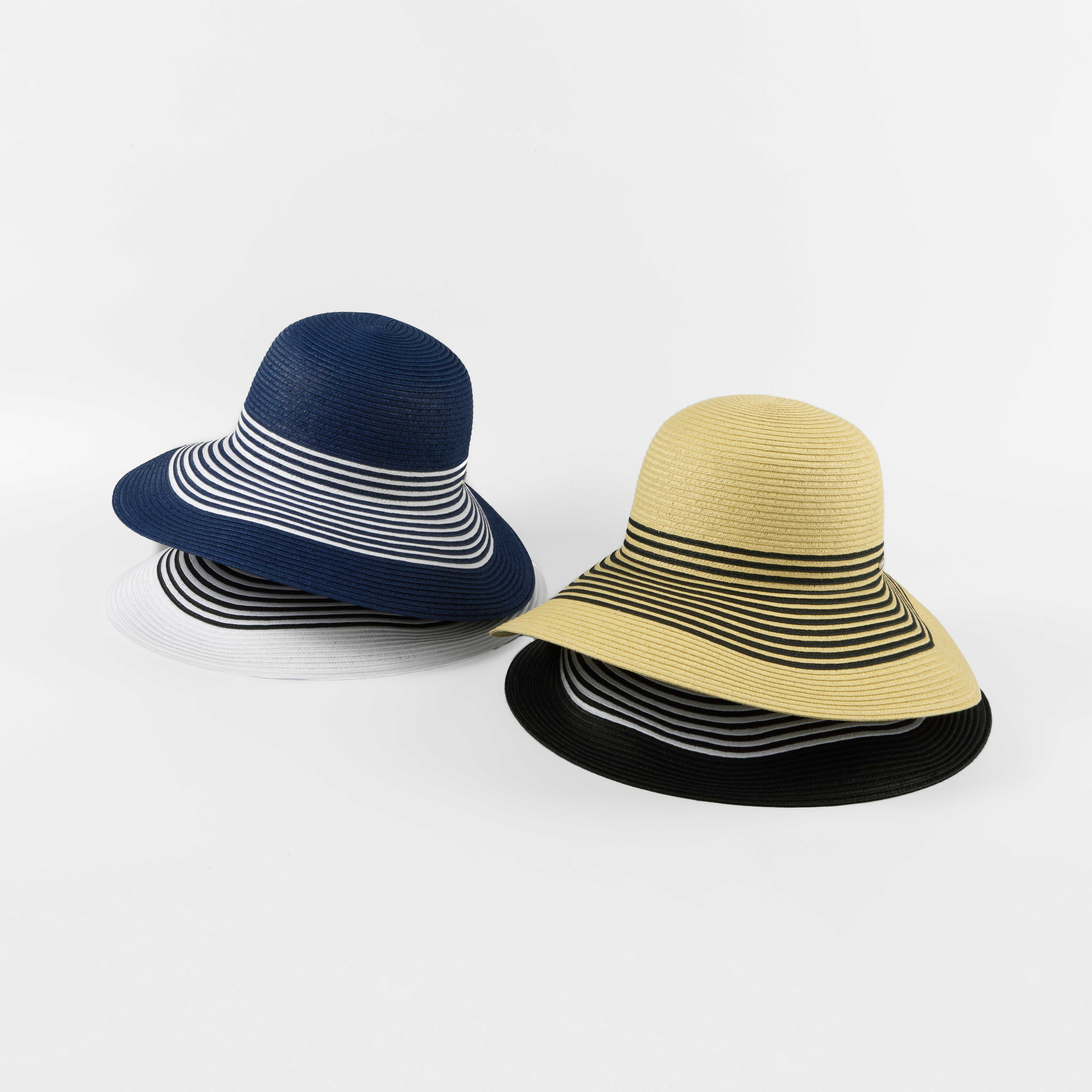 Custom French Style Striped Braided Straw Sun Hats - 7065
