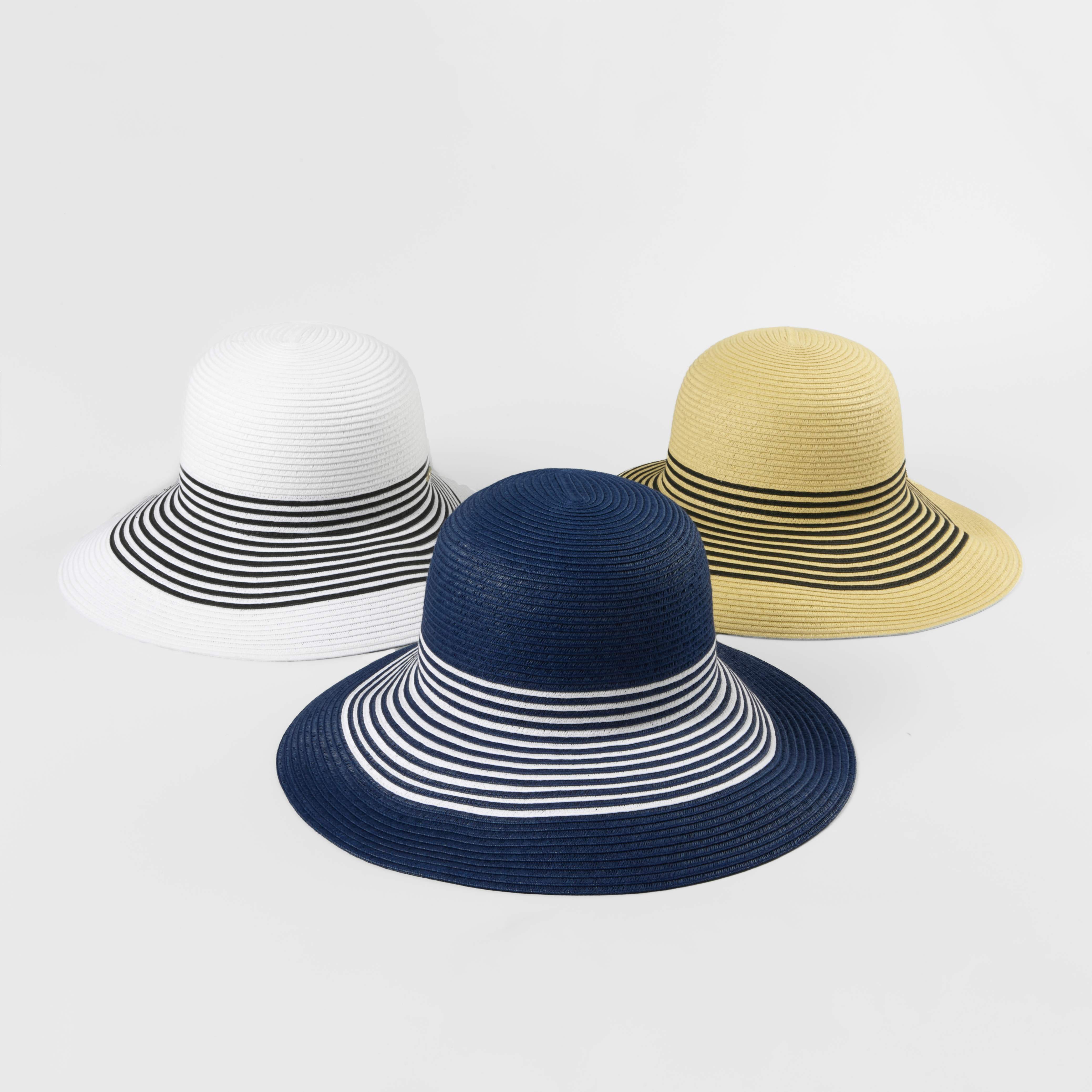 Custom French Style Striped Braided Straw Sun Hats - 7065