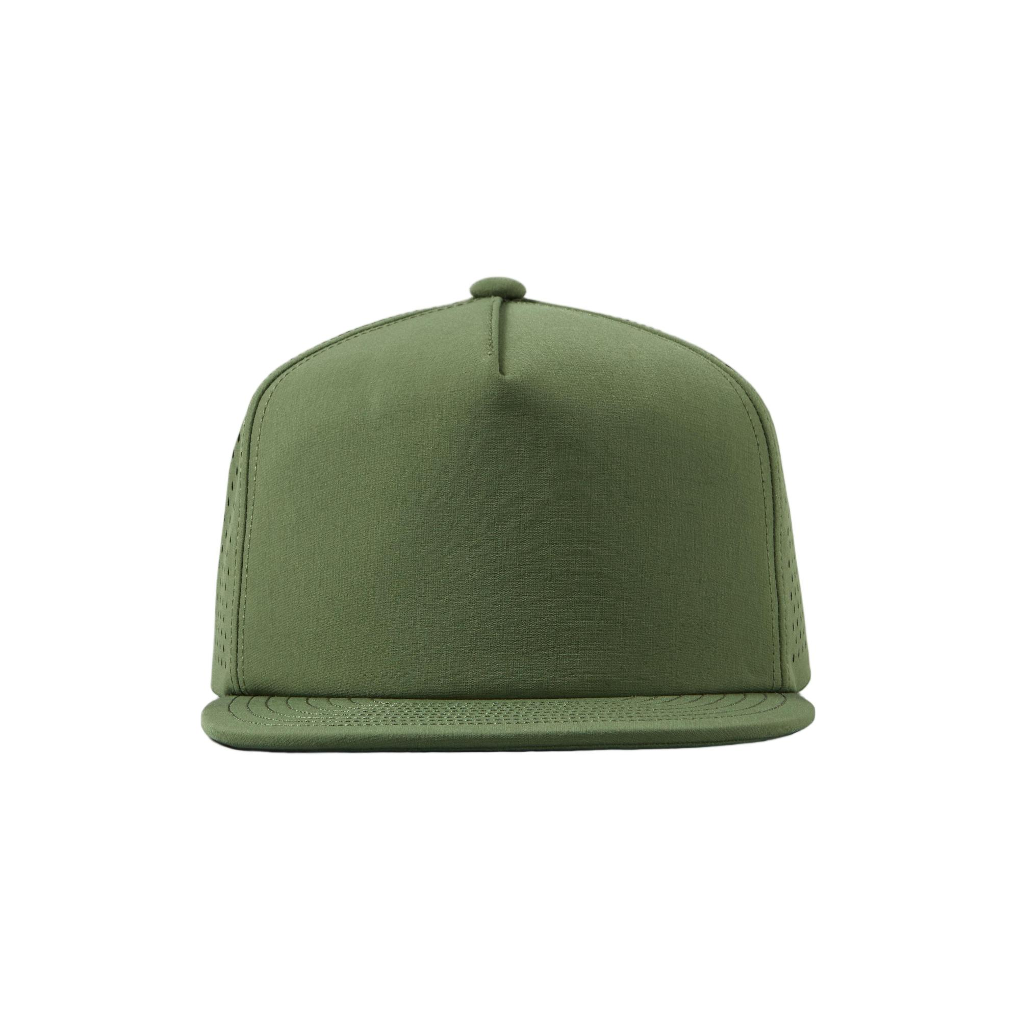 custom personalized 5 panel laser perforated snapback hats green front